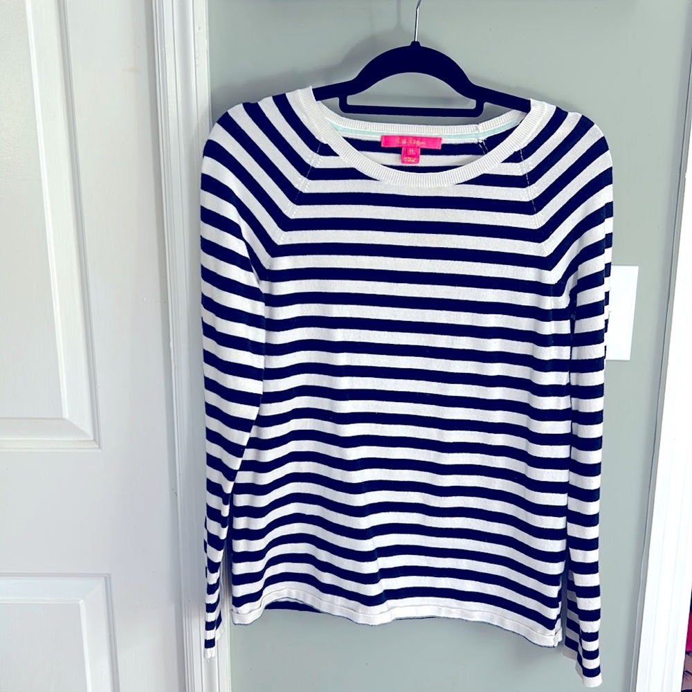 Lilly Pulitzer Navy and White Striped Crewneck Sweater